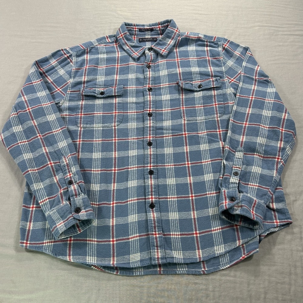 Lucky Brand Shirt Mens 2XL XXL Blue Plaid Flannel Button Up‎ Casual Preppy Adult